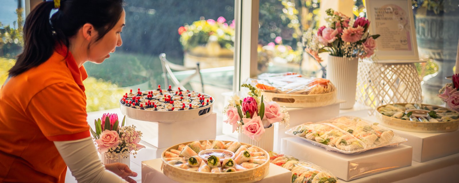 Setting up a buffet table before guests arrive